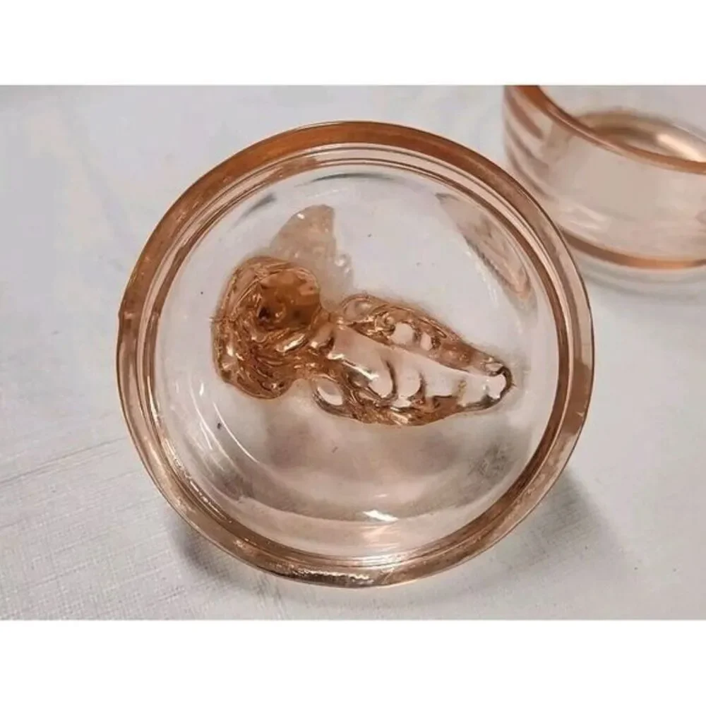 Pink Depression Scottie Dog Glass‎ Powder Jar Vanity Dish Vintage Jeannette B6
